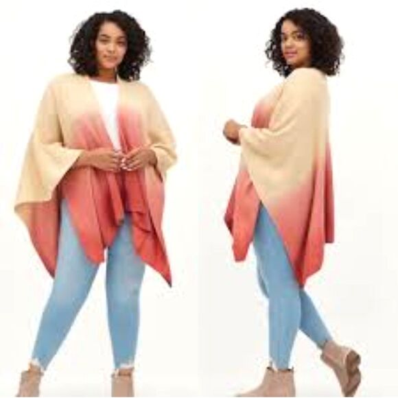 Torrid Open Arms Pink Ombré Knit Ruana Poncho Sweater Size OS - Picture 1 of 6